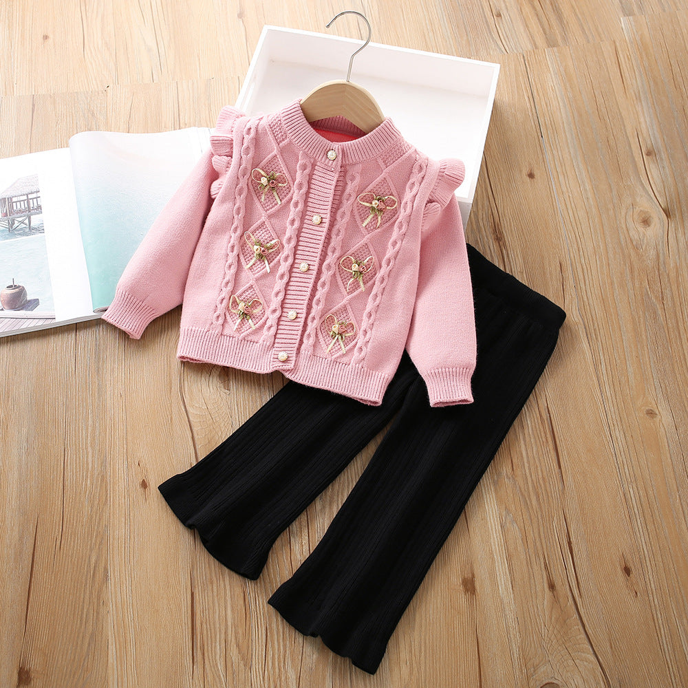 long-sleeved cardigan pants two-piece