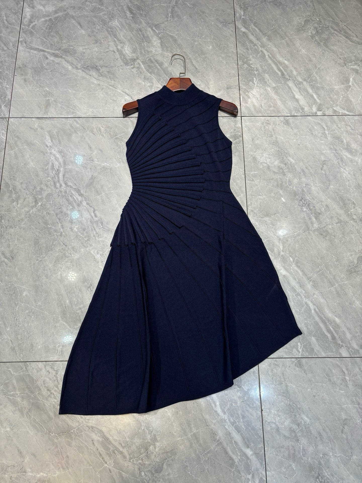 Waist-Cinching A-Line Asymmetrical Knit Dress