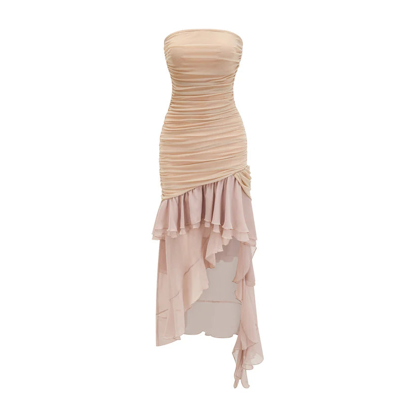 Giada brown asymmetric ruffled dress
