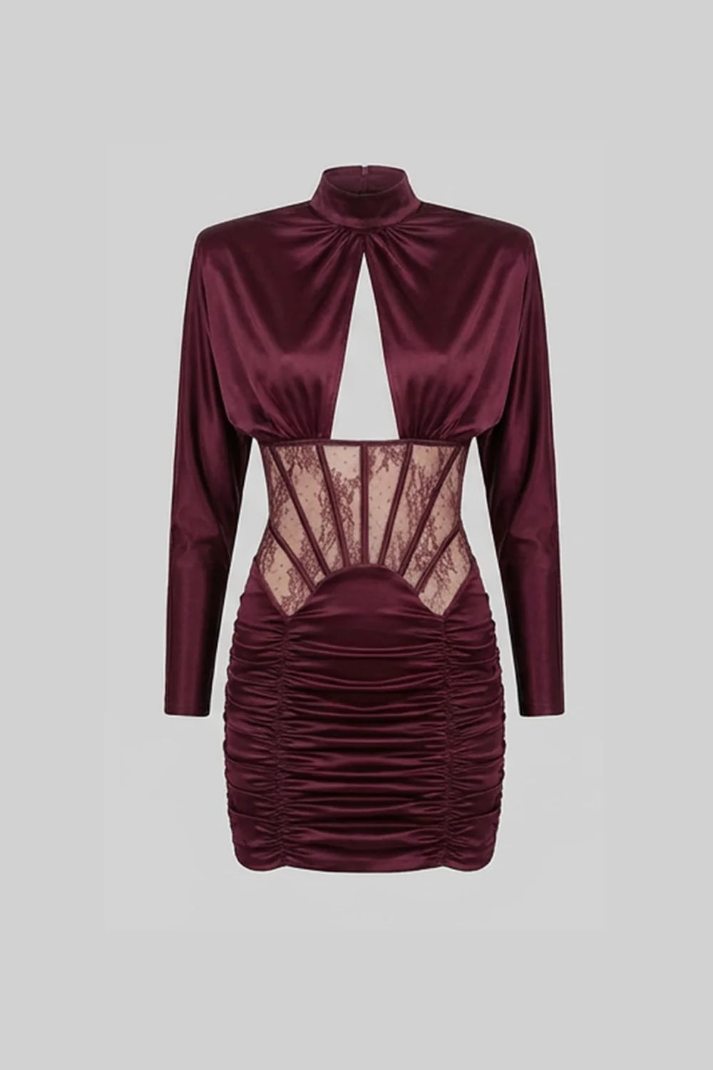 Satin Mini Dress with Lace Corset Insert Burgundy PALMA PARIS Satin Mini Dress with Lace Corset Insert Burgundy PALMA PARIS