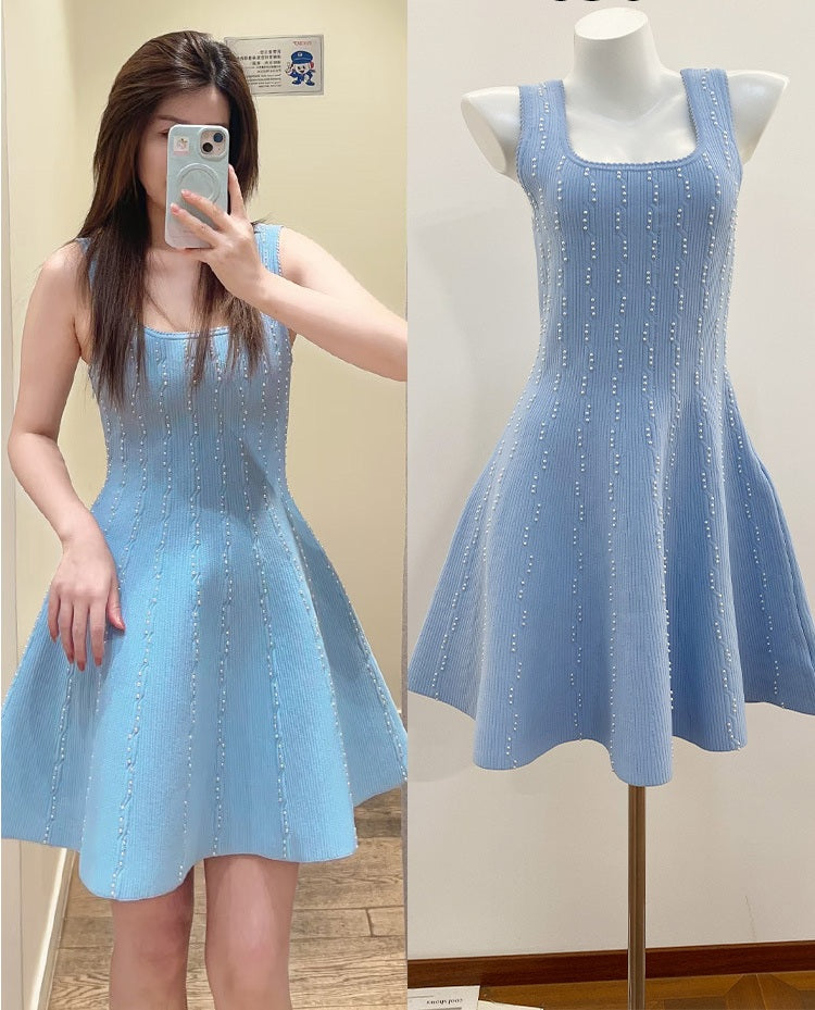 Stripe Waist-Cinching Knit Dress