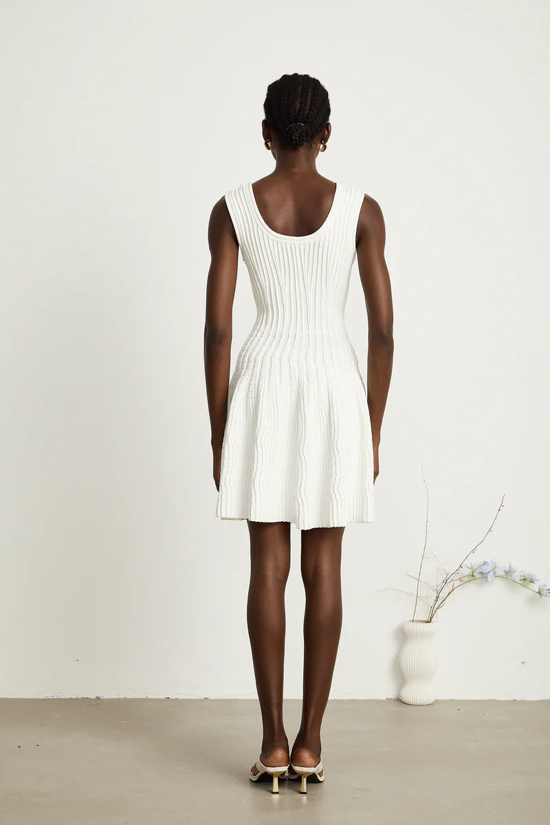Constance White Tricoted plied Mini Robe