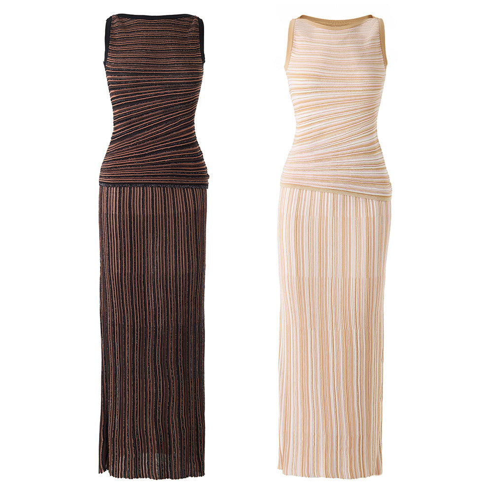 striped sleeveless vest + skirt two-piece skirt set