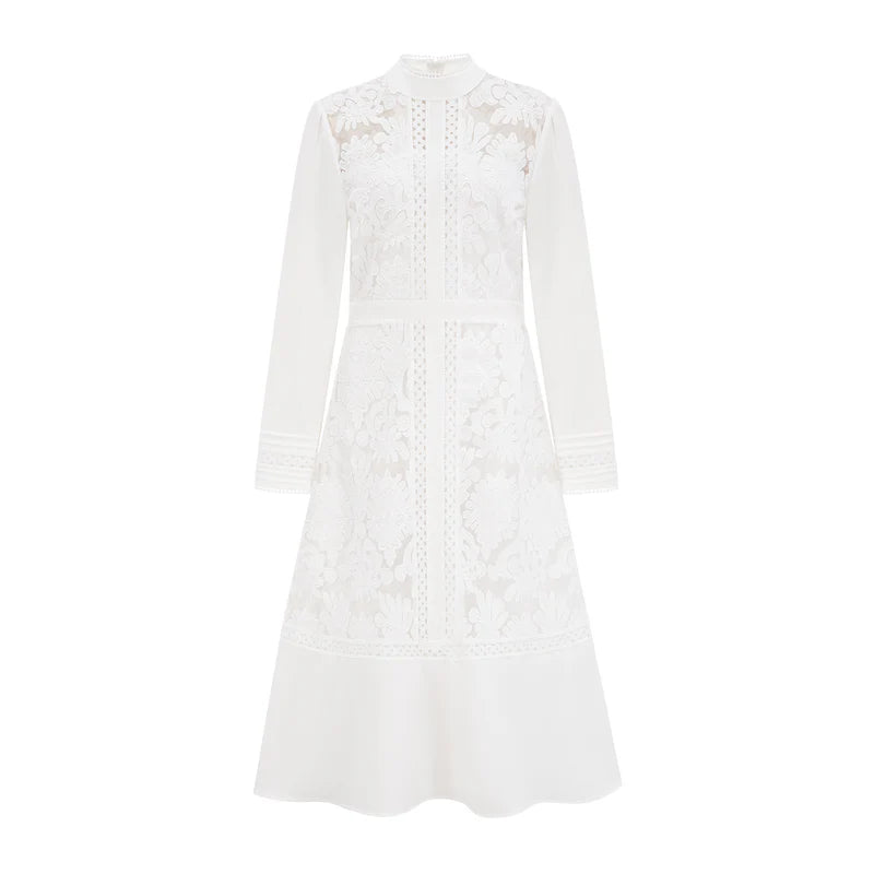 Madeleine white panelled embroidery midi dress