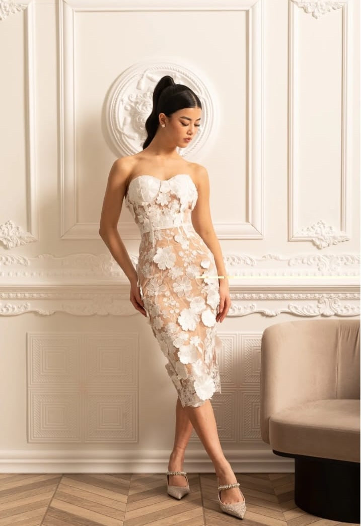 Sheer Embroidered Dress With Intricate Floral Pattern - White