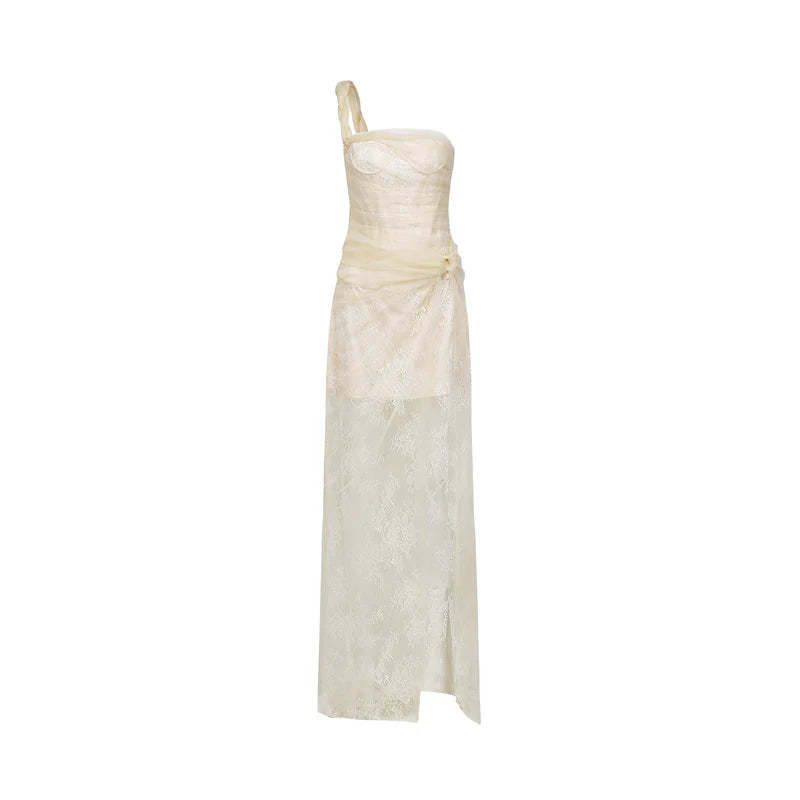Juno pleated mesh midi dress in Neutrals