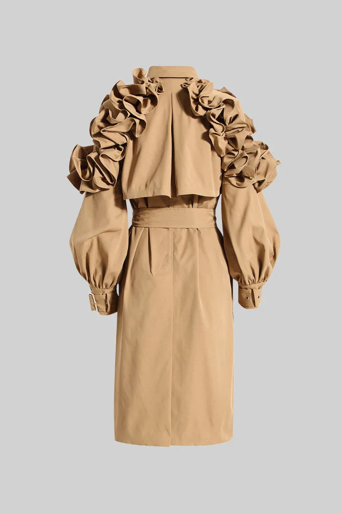 MADISON Ruffled Trench Coat - Brown