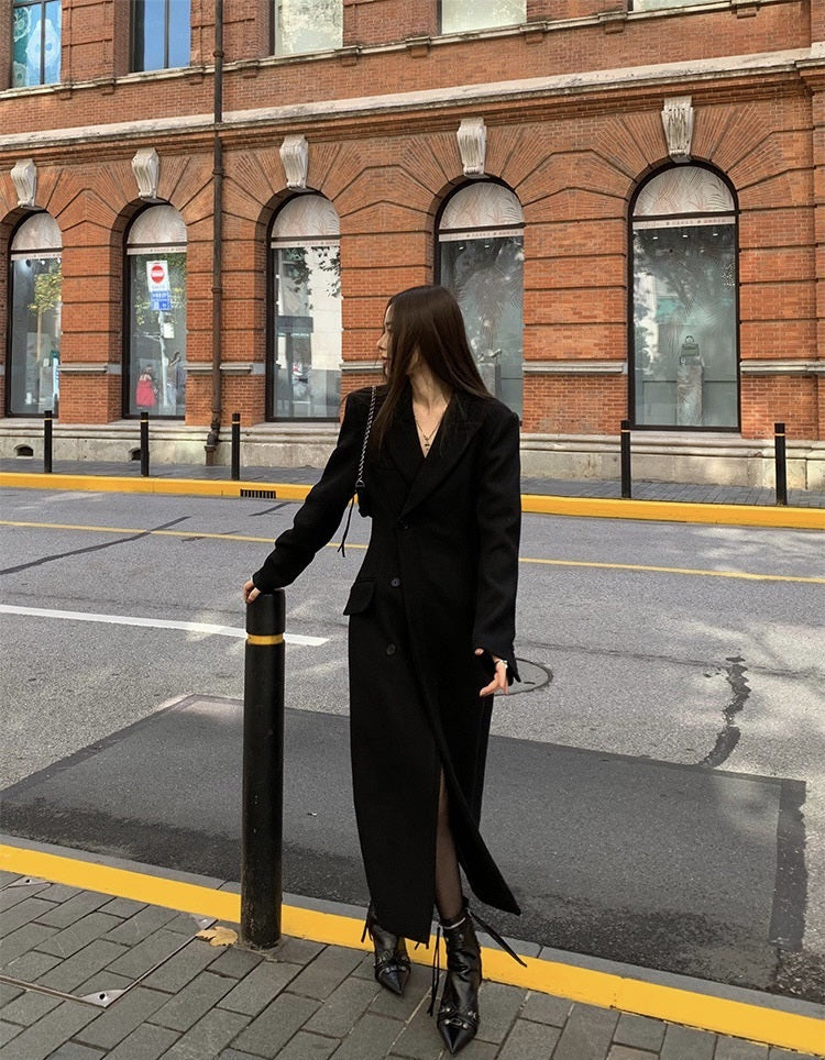 Wool single-sided tweed hourglass coat