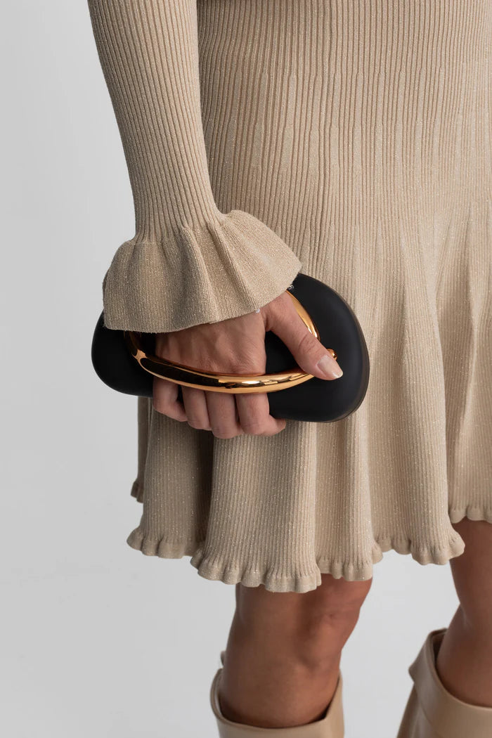 Clutch With Gold Sculptural Handle – Black