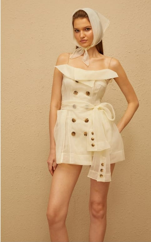Out of stock Polliana White Double Breasted Organza Mini Dress