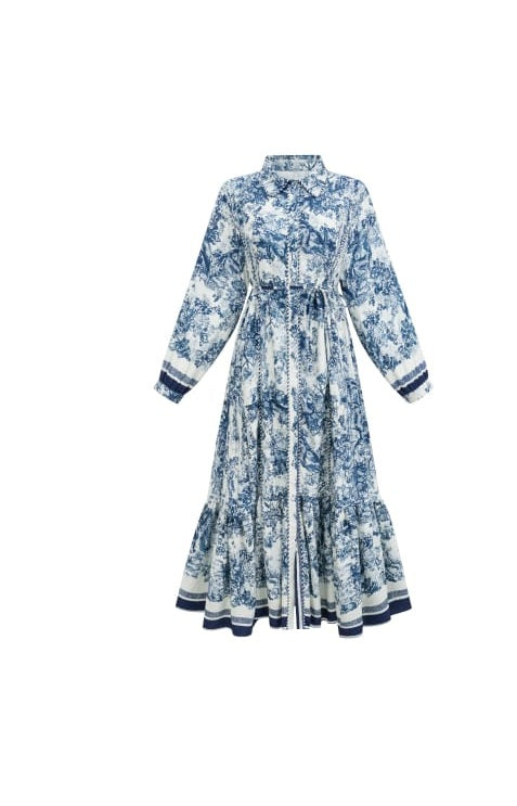 Adélaïde Graphic-Print Midi Kleid in Blau