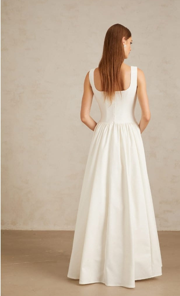 Sadie White Pleated Corset Maxi Gown