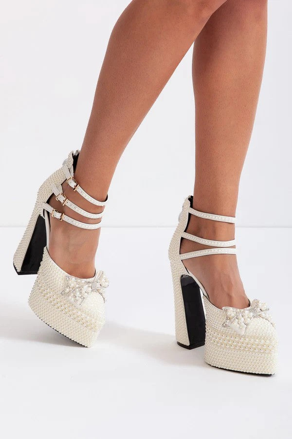 Palma Pearl embellishment platform pumps - White