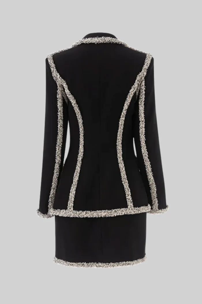 Tweed Trim Blazer With Matching Mini Skirt - Black