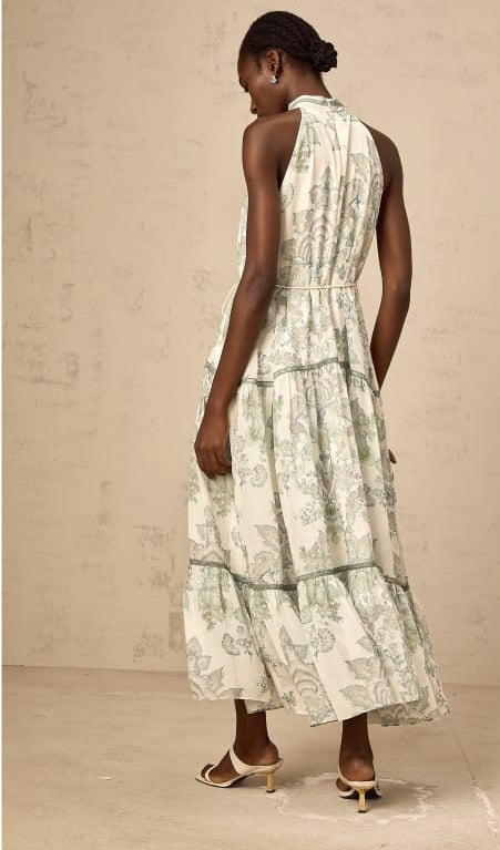 Ninon Green Blumen-Print-Falten-Midi-Kleid
