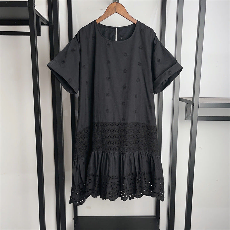 Crew Neck Lower Section Eyelet Cotton dress