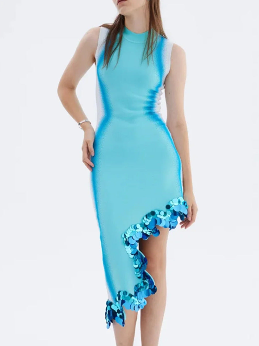 Wavy edge irregular stitching  dress