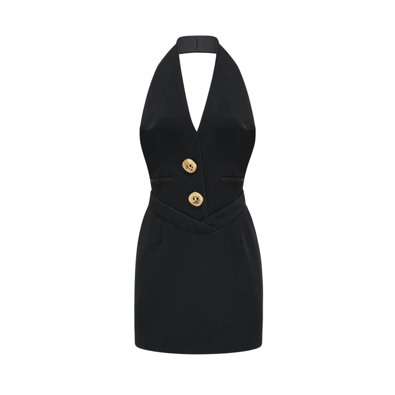 Jaques Halterneck Black Mini Robe