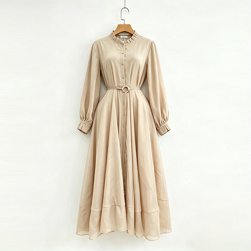 Sand Ruffle Shirt Dress
