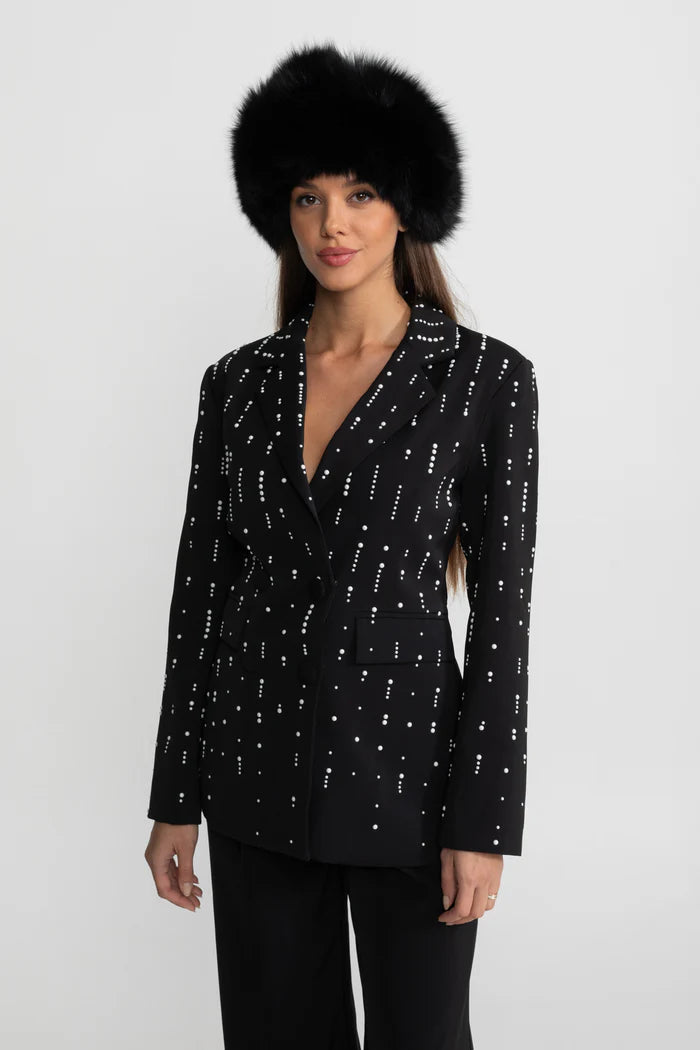 Tailored Blazer With White Bead Embellishments - Black