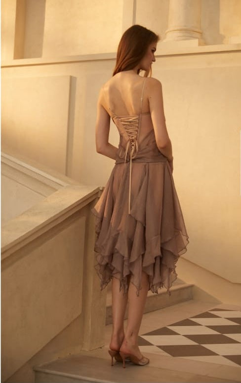 Pétunia Grey Layered Ruffled Midi Dress