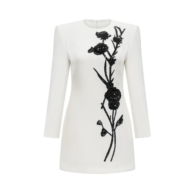 Vanessa White Faux-Flower Embellied Mini Robe
