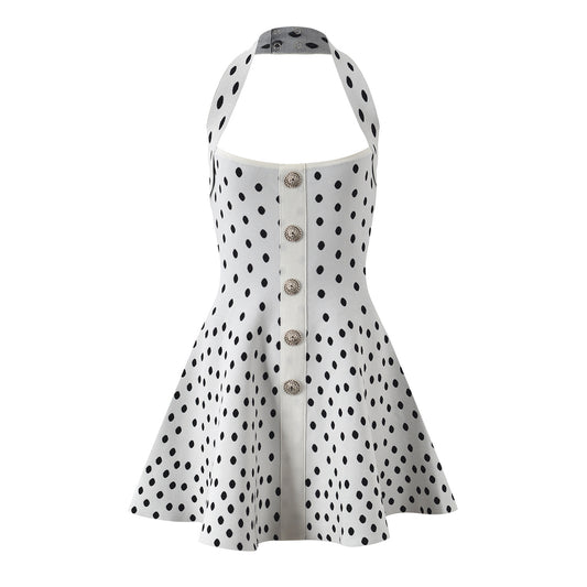 Dotted backless halterneck dress