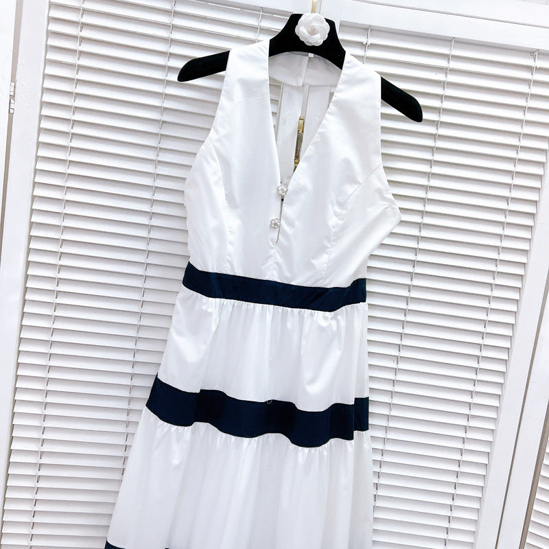 White stripped halterneck dress