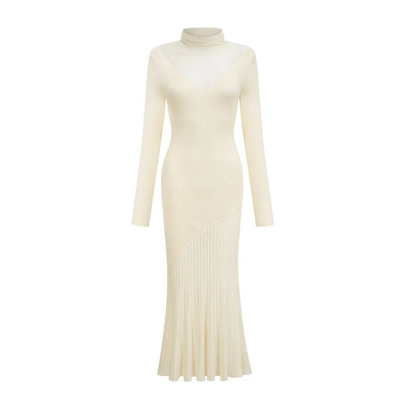 Émeline Robe midi plissée tricotée blanche