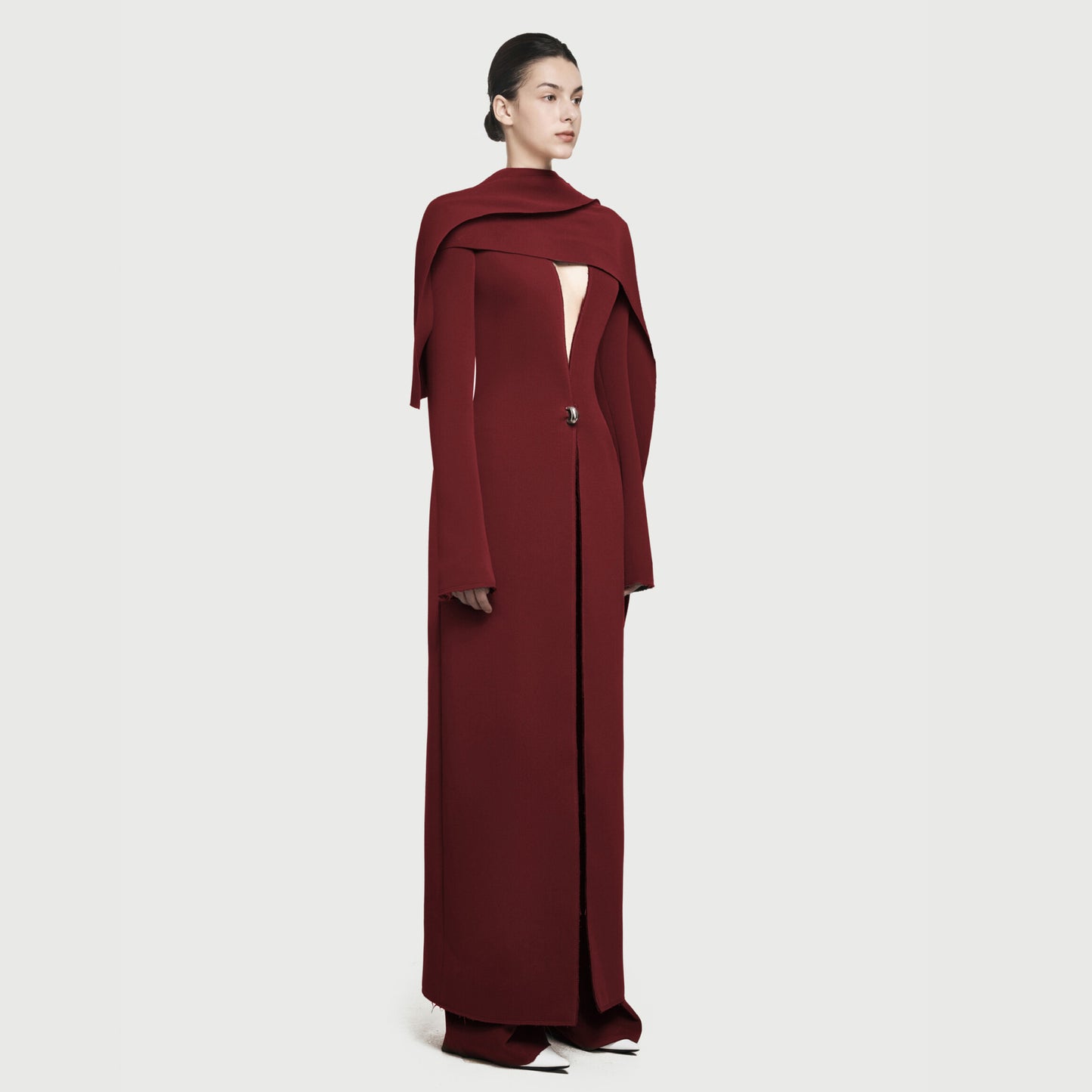 V-neck virtual edge shawl long jacket