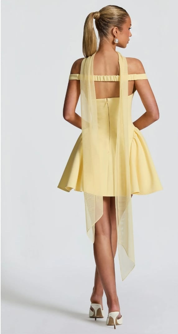 Ifig Yellow V-neck Corset Mini Dress