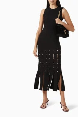 Gildana Fringed Maxi Dress in Ribbed-knit