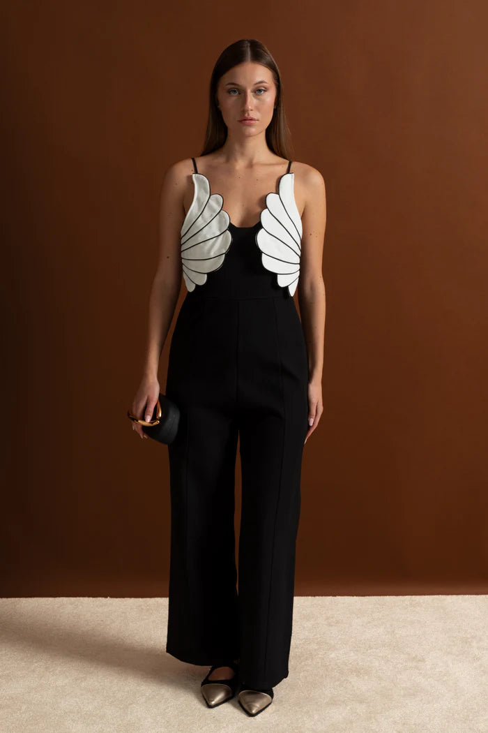 Wing Detail Jumpsuit – Black & White