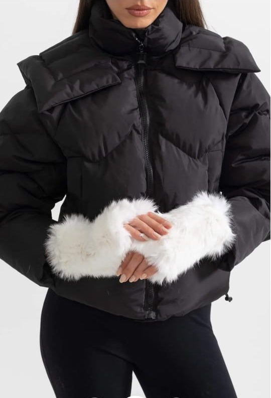Rabbit Fur Fingerless Gloves - White