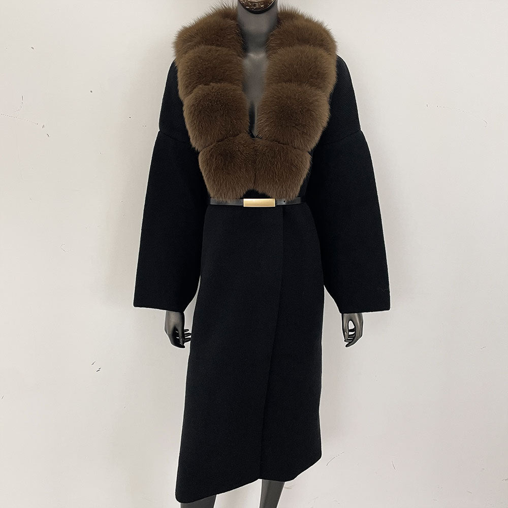 fox fur collar cardigan knitwear sweater jacket for women