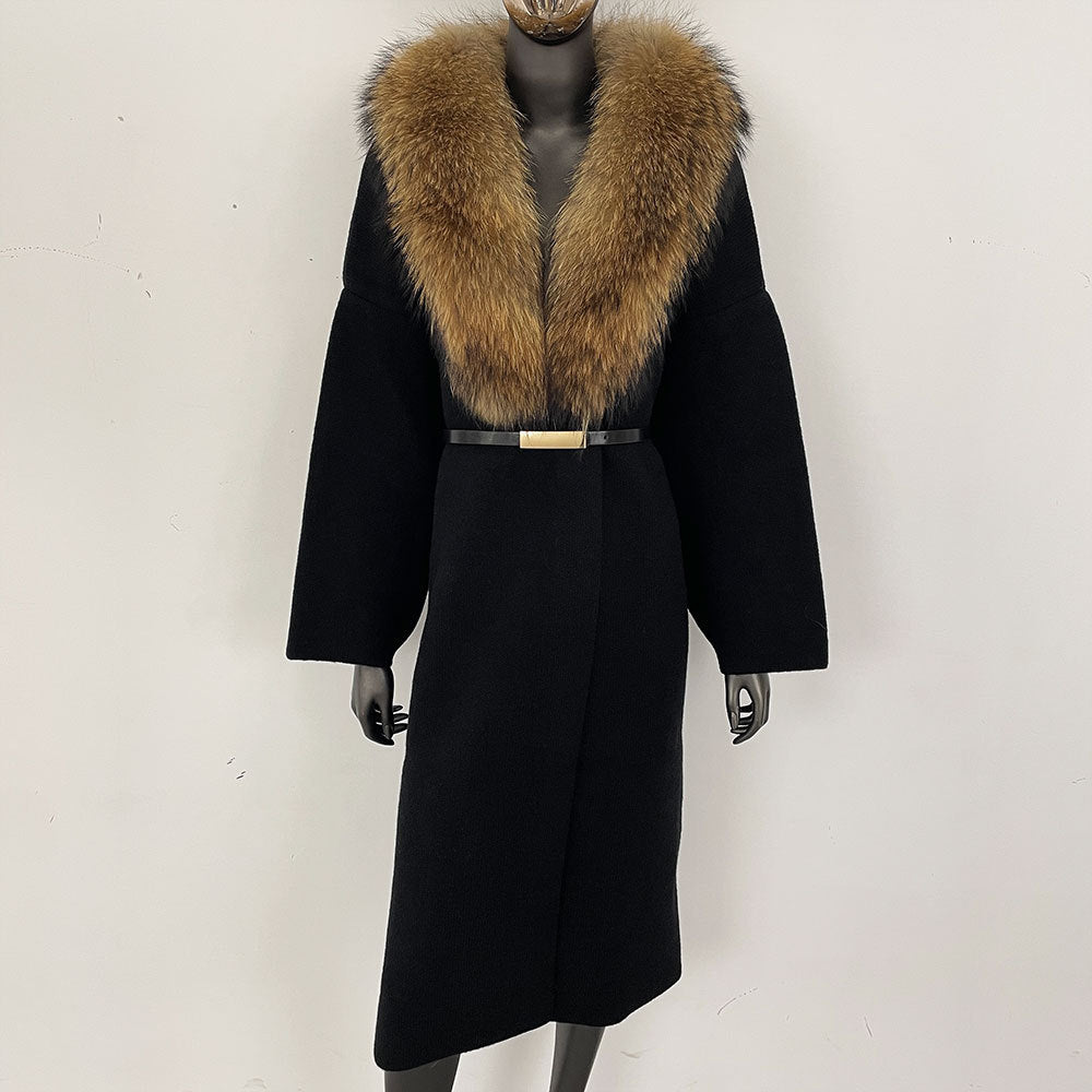 fox fur collar cardigan knitwear sweater jacket for women