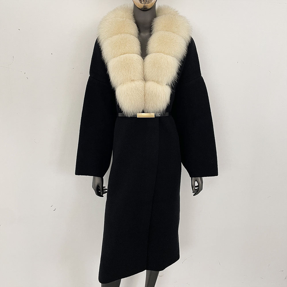 fox fur collar cardigan knitwear sweater jacket for women