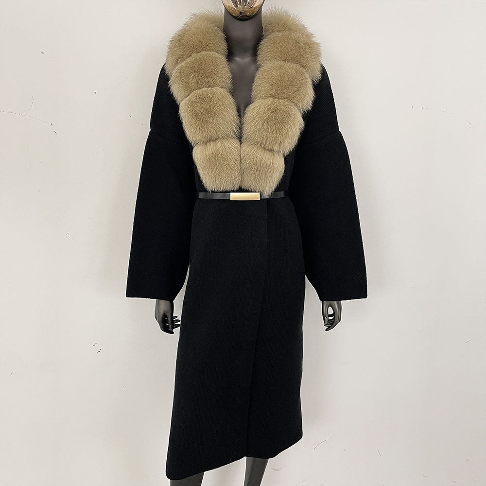 fox fur collar cardigan knitwear sweater jacket for women