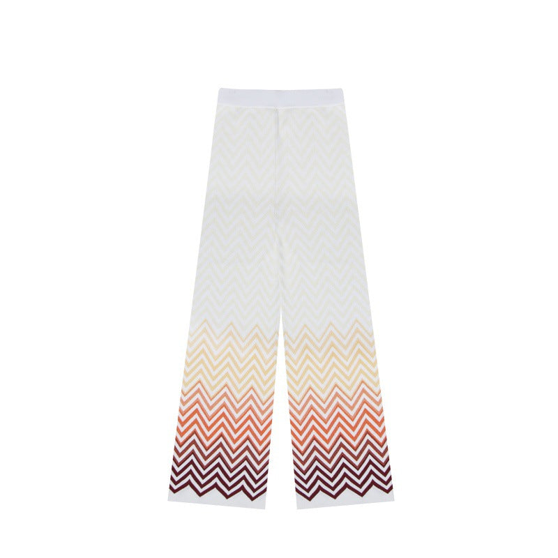 High-Waisted Pants Wavy Stripesd Knitted Fashion Suit