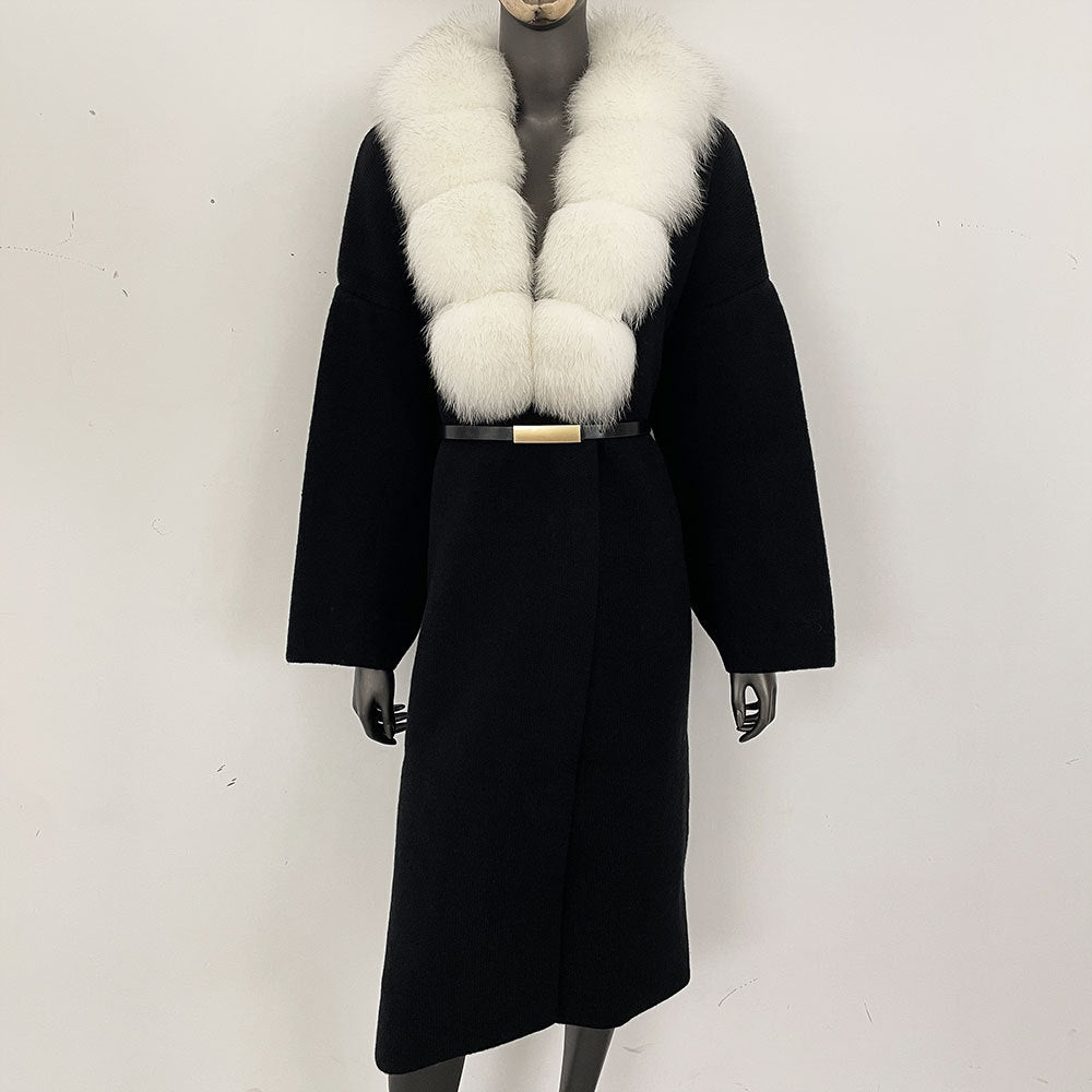 fox fur collar cardigan knitwear sweater jacket for women