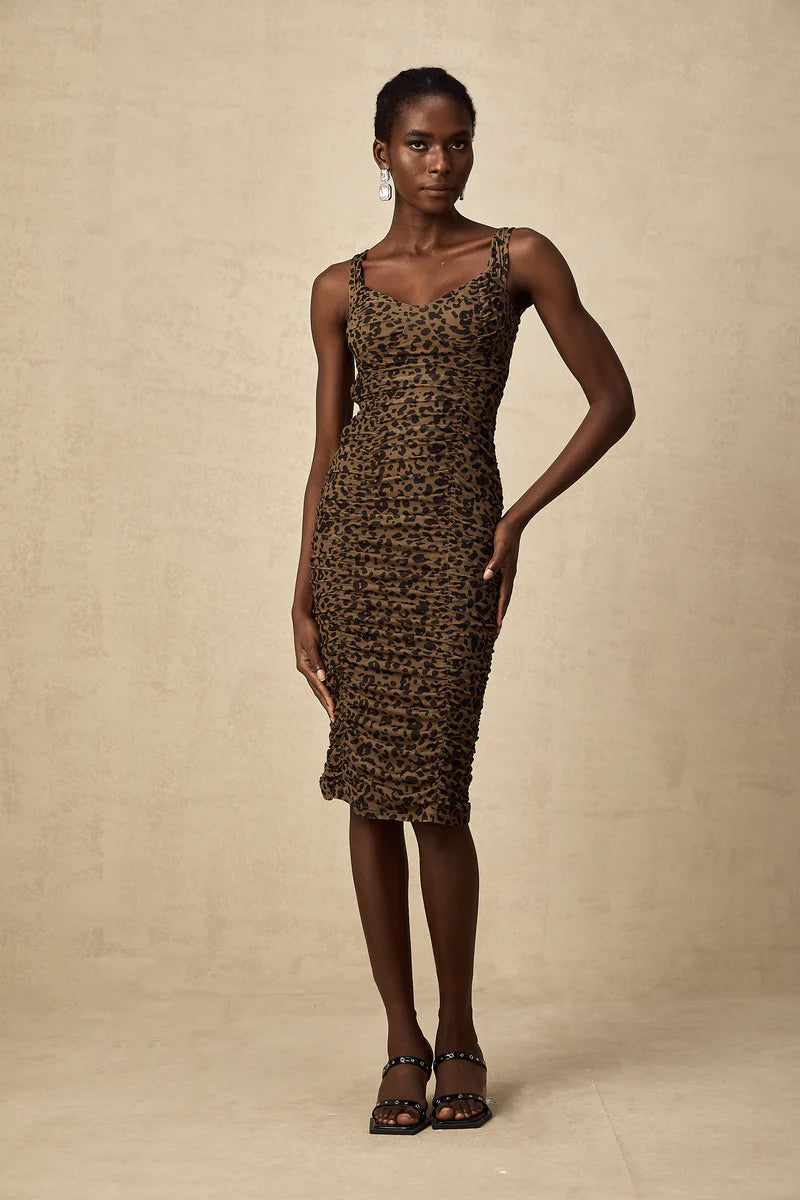 Rahma Leopard Imprimée mini-robe