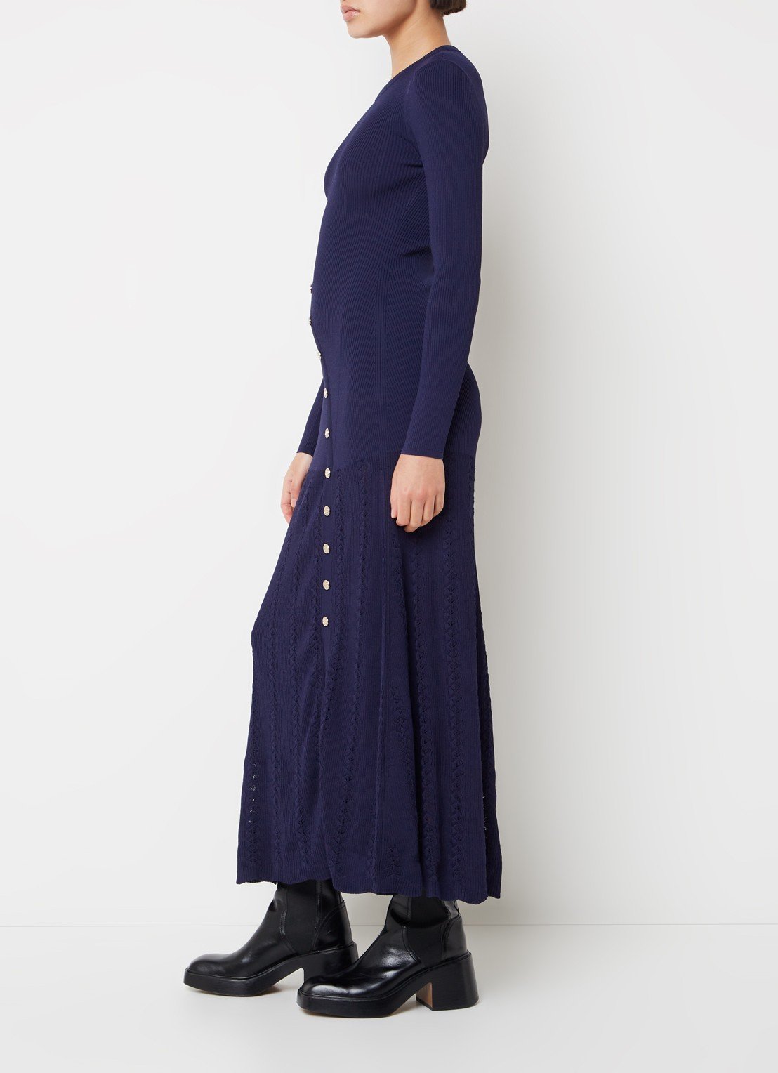 Jared rib knitted midi dress with decorative buttons