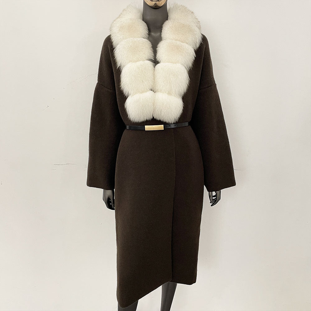 fox fur collar cardigan knitwear sweater jacket for women