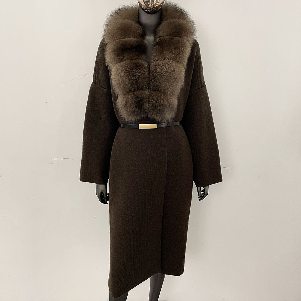 fox fur collar cardigan knitwear sweater jacket for women