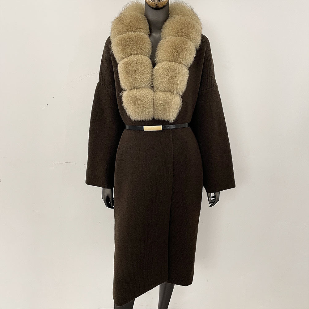 fox fur collar cardigan knitwear sweater jacket for women