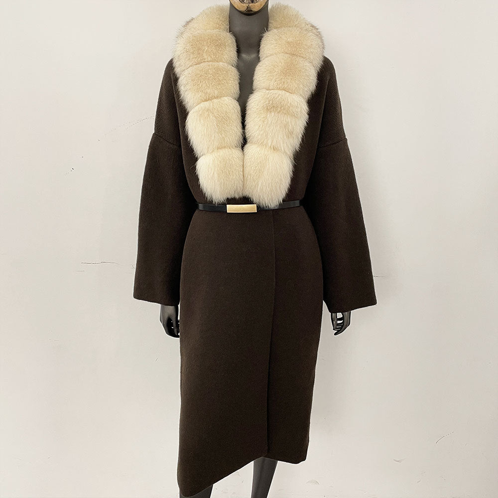 fox fur collar cardigan knitwear sweater jacket for women