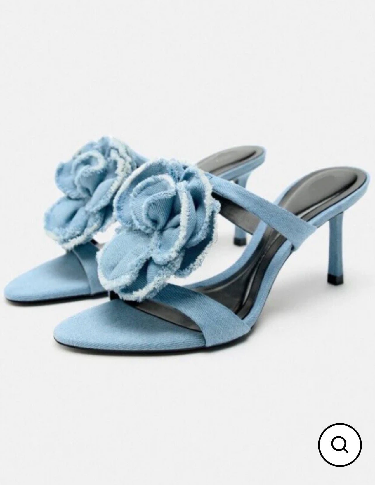 Floral HIGH HEELED DENIM SANDALS - BLUE