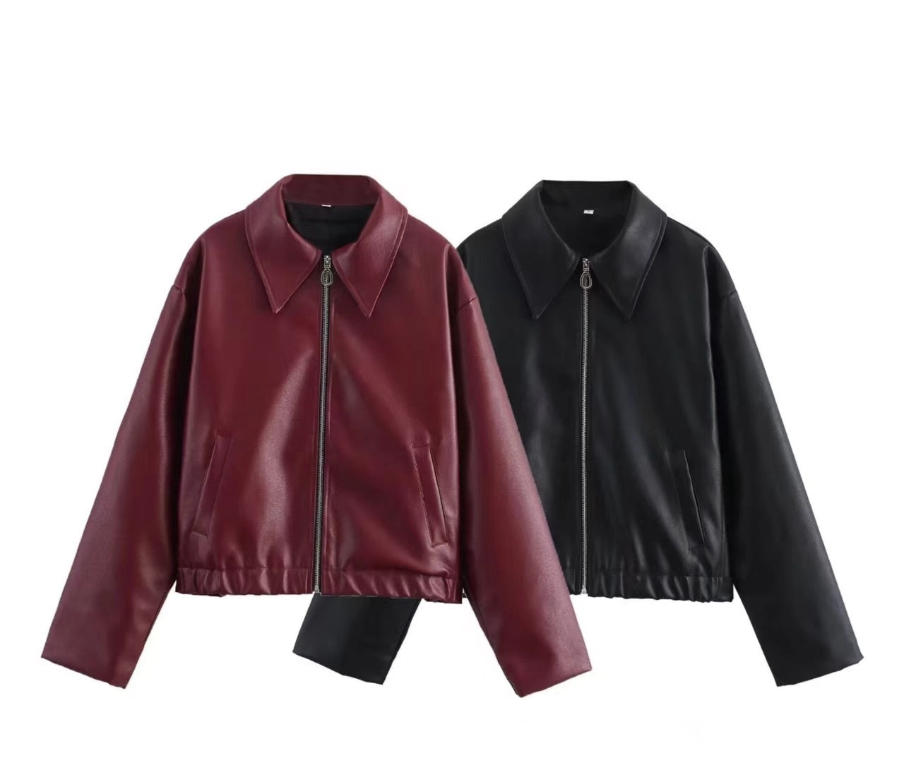 Two-color leather coat