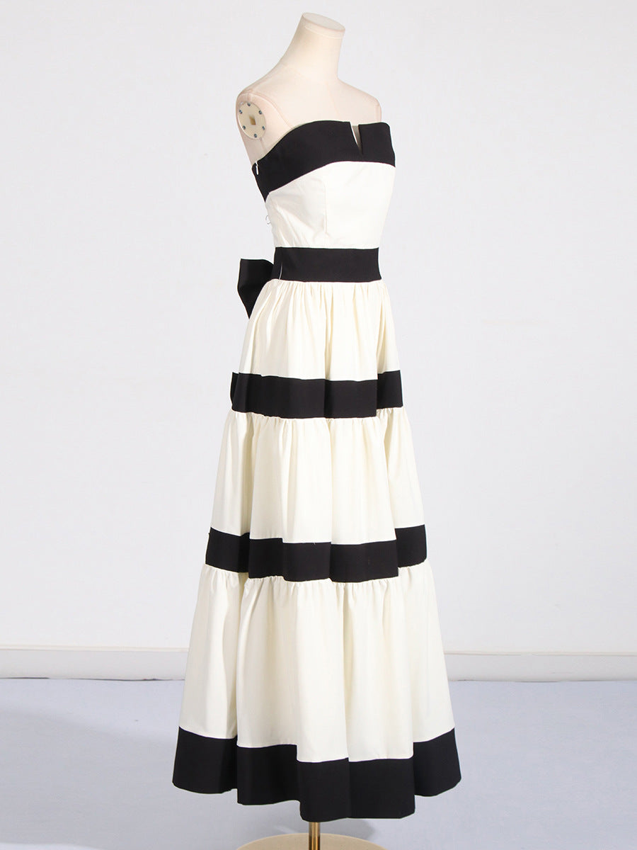 Contrast striped bow dress