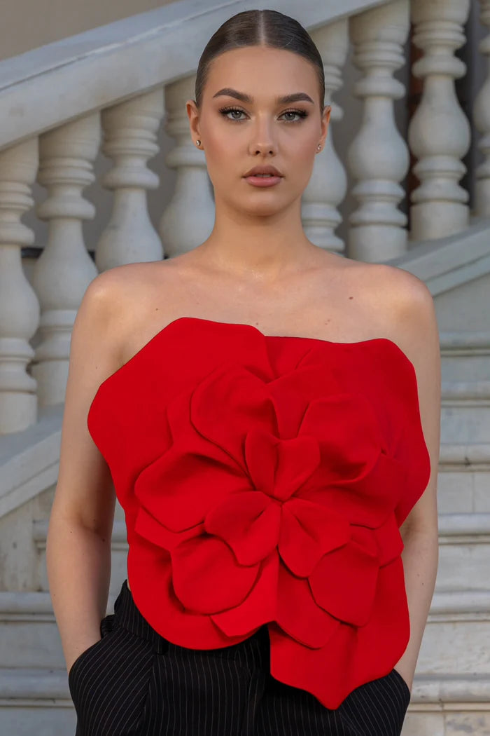 Sleeveless 3D Floral Tank Top - Red